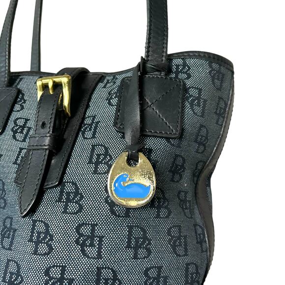 Dooney & Bourke Blue Canvas Bucket Bag Shoulder Handbag Leather Monogram - Picture 3 of 15